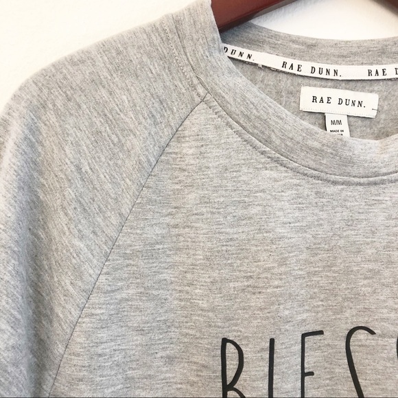 RAE DUNN NWT “Blessed” Crewneck Sweatshirt Top Size Medium in Heather Gray - Picture 7 of 12